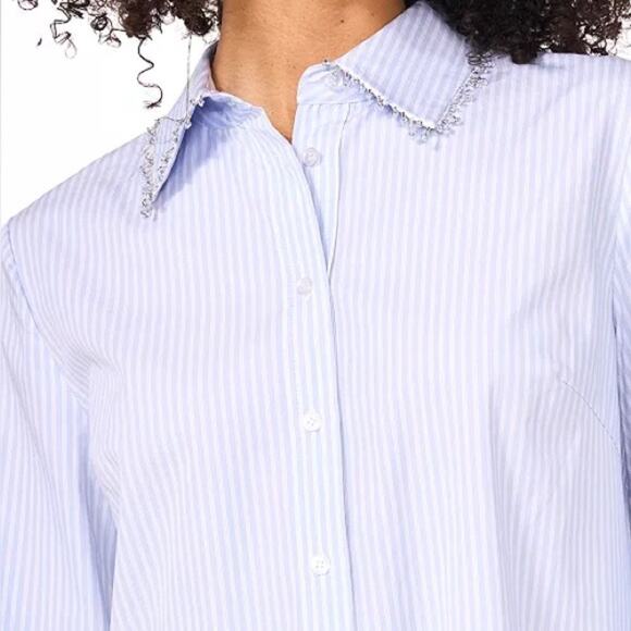 1.STATE Women's Embellished-Collar Tiered Cotton Dress Windward Blue Sz L - Picture 11 of 11